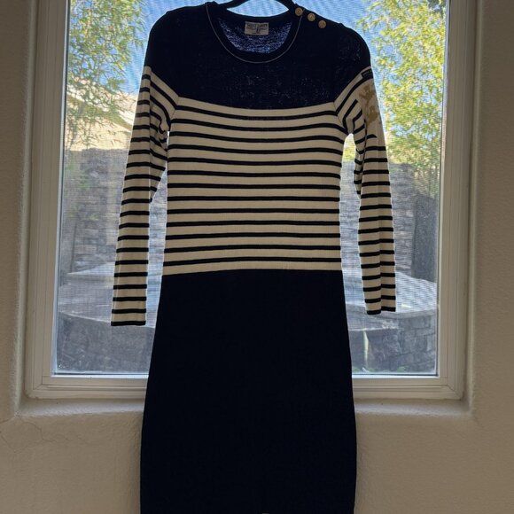 Saint James Wool Shift Dress Striped Long Sleeve with Crew Neck. - Picture 10 of 10